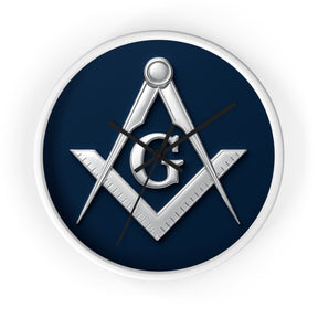 Master Mason Blue Lodge Clock - S&C G Emblem on Wood Frame - Bricks Masons