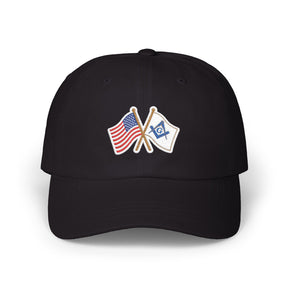 Master Mason Blue Lodge Baseball Cap - Cotton Various Colors Crossed Flags - Bricks Masons