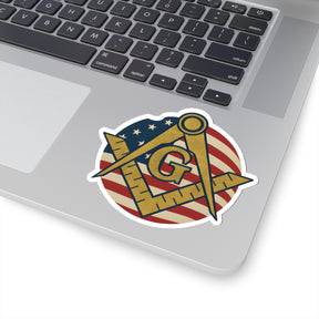 Master Mason Blue Lodge Sticker Decal - Kiss-Cut US Flag Square & Compass G - Bricks Masons