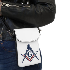 Master Mason Blue Lodge Cell Phone Wallet - US Square & Compass G Microfiber Leather - Bricks Masons