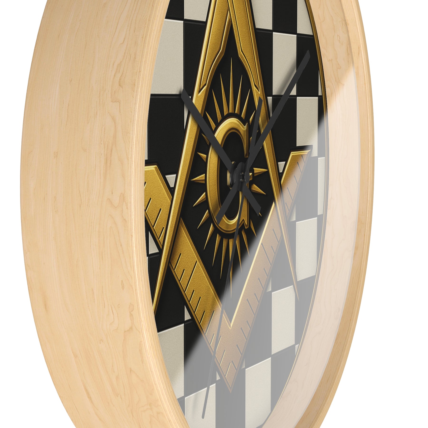 Master Mason Blue Lodge Clock - G and Square & Compass Checkered Dial - Bricks Masons