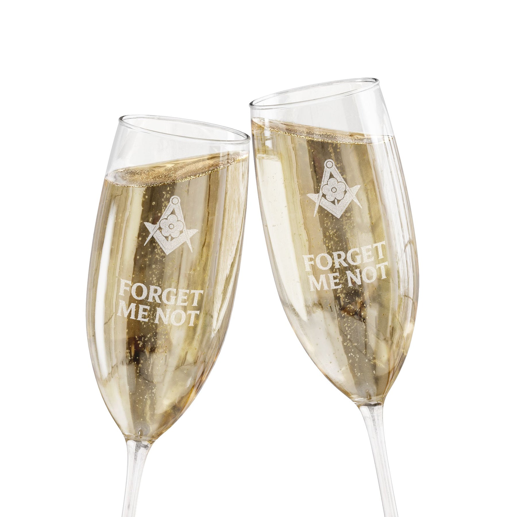 Master Mason Blue Lodge Champagne Flute - Square & Compasses Forget Me Not - Bricks Masons