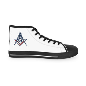 Master Mason Blue Lodge Sneaker - High Top Black & White Sole with USA FLAG S&C G - Bricks Masons
