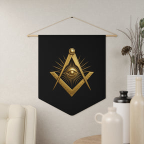 Master Mason Blue Lodge Pennant - Square & Compass with All Seeing Eye Symbol - Bricks Masons