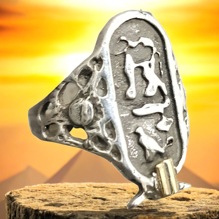 Egyptian Cartridge Ring Silver And Gold 2.5 X 1 Cm 6 Gr Art 904 - Bricks Masons