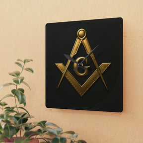 Master Mason Blue Lodge Clock - Square & Compass G Center Piece on Acrylic - Bricks Masons