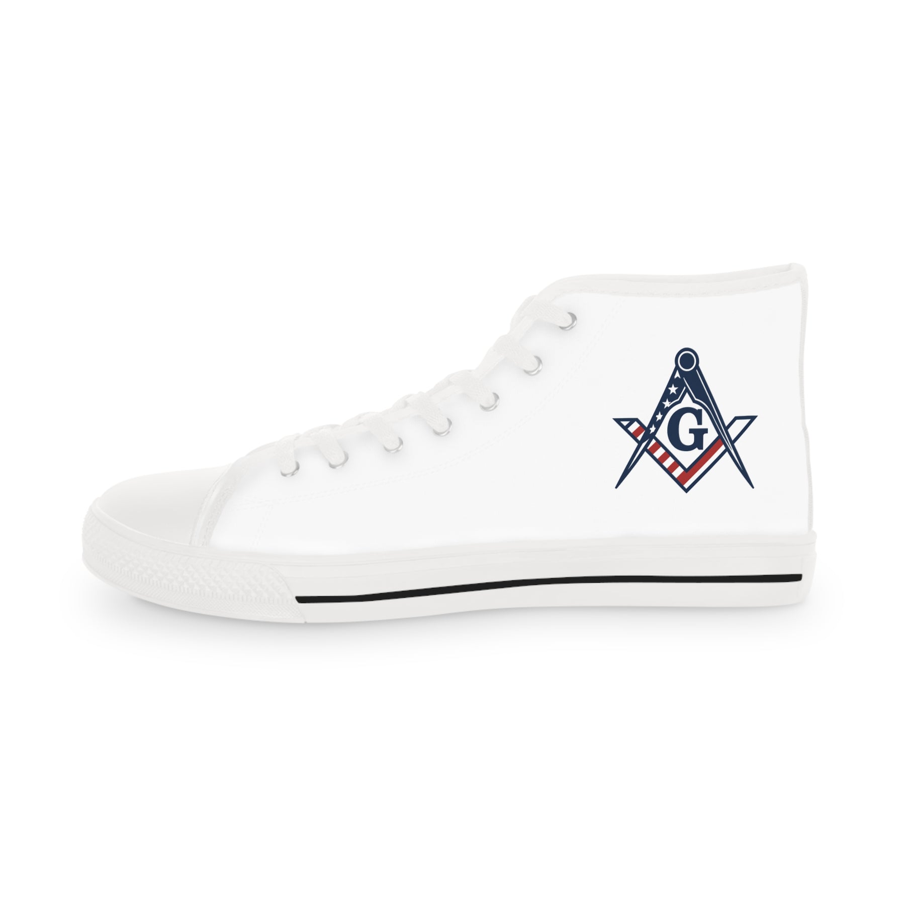 Master Mason Blue Lodge Sneaker - High Top Black & White Sole with USA FLAG S&C G - Bricks Masons