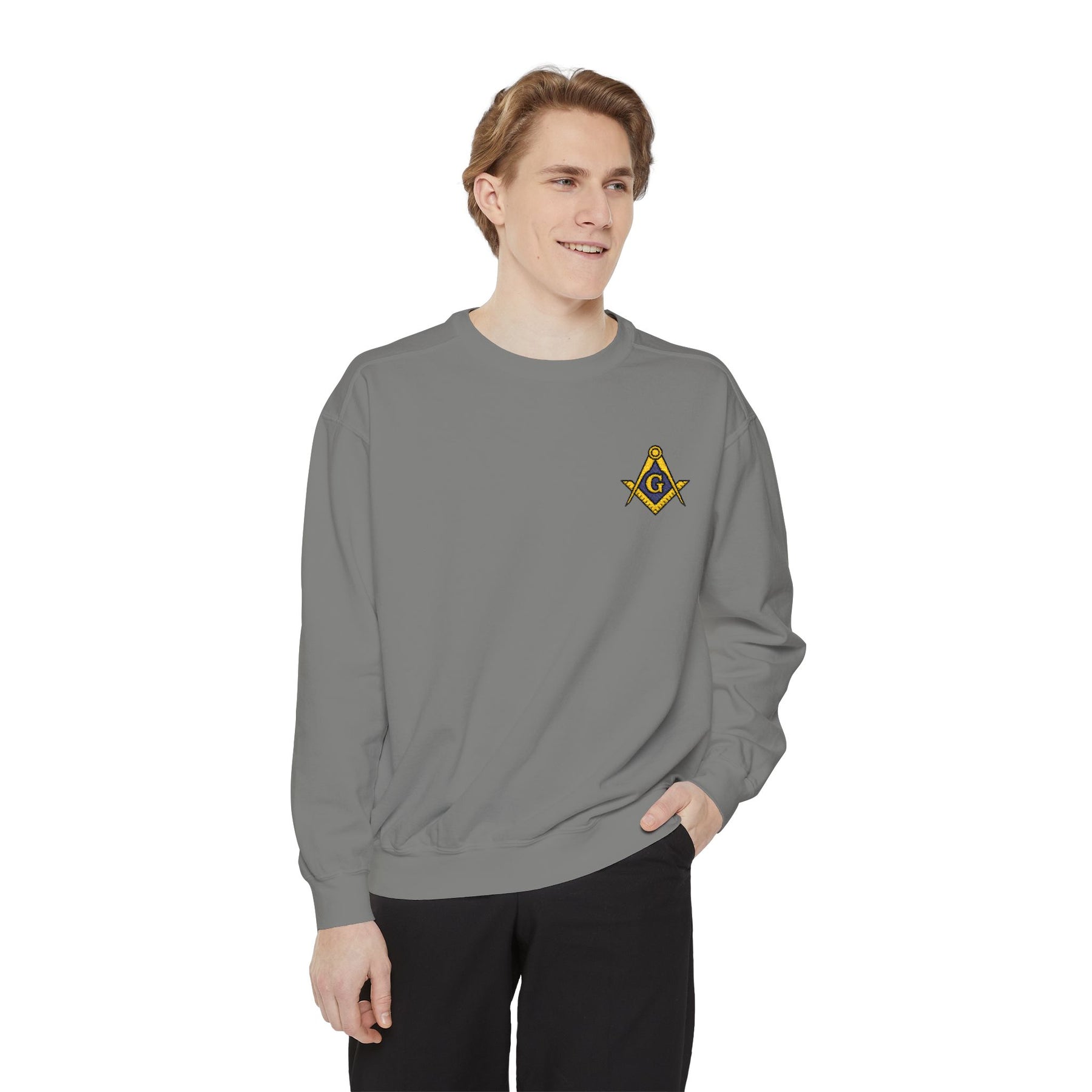 Master Mason Blue Lodge Sweatshirt - Embroidered Emblem Square & Compass G - Bricks Masons