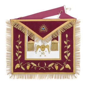 95th Degree Memphis Misraim Apron - Burgundy Velvet With Gold Hand Embroidery Bullion - Bricks Masons