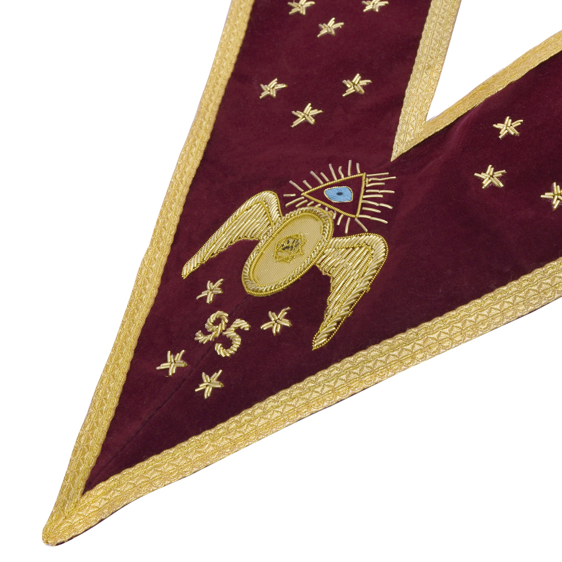 95th Degree Memphis Misraim Collar - Burgundy Velvet With Gold Braid - Bricks Masons