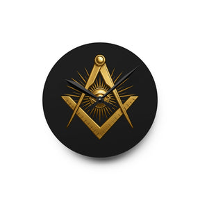 Master Mason Blue Lodge Clock - Square & Compass with All Seeing Eye on Acrylic Dial - Bricks Masons