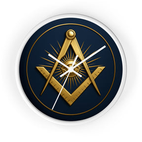 Master Mason Blue Lodge Clock - Wood Frame with Eye Square & Compass Symbol - Bricks Masons