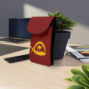 DOKO Cell Phone Wallet - Maroon Microfiber Leather With Adjustable Strap - Bricks Masons