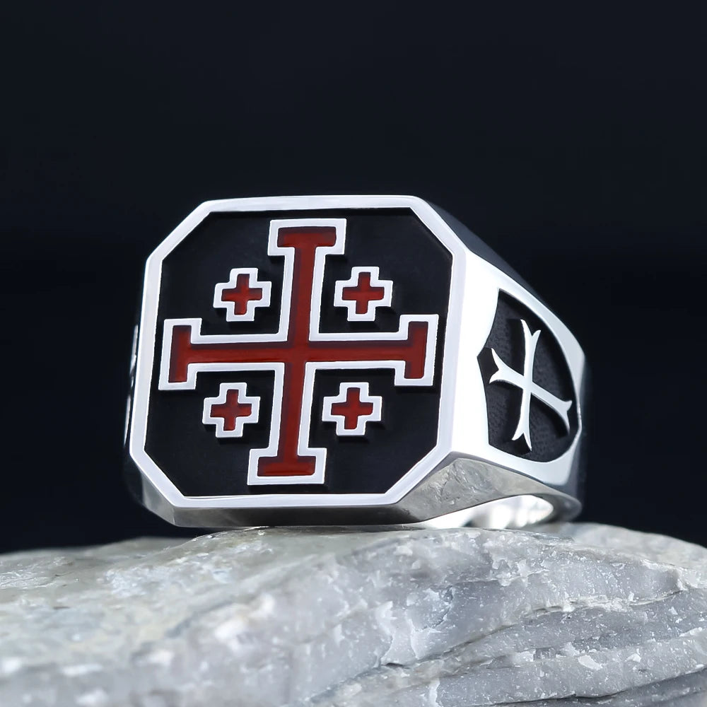 Knights Templar Ring - Maltese Cross Sterling Silver Ring - Bricks Masons