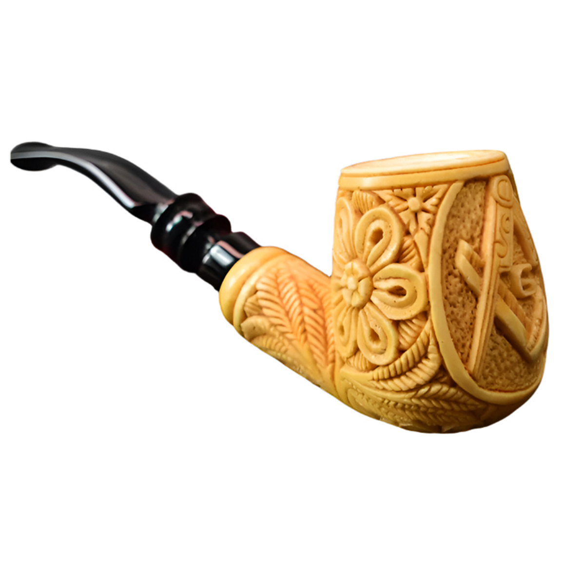 Master Mason Blue Lodge Meerschaum Pipe - Gold & Black Square and Compass G - Bricks Masons