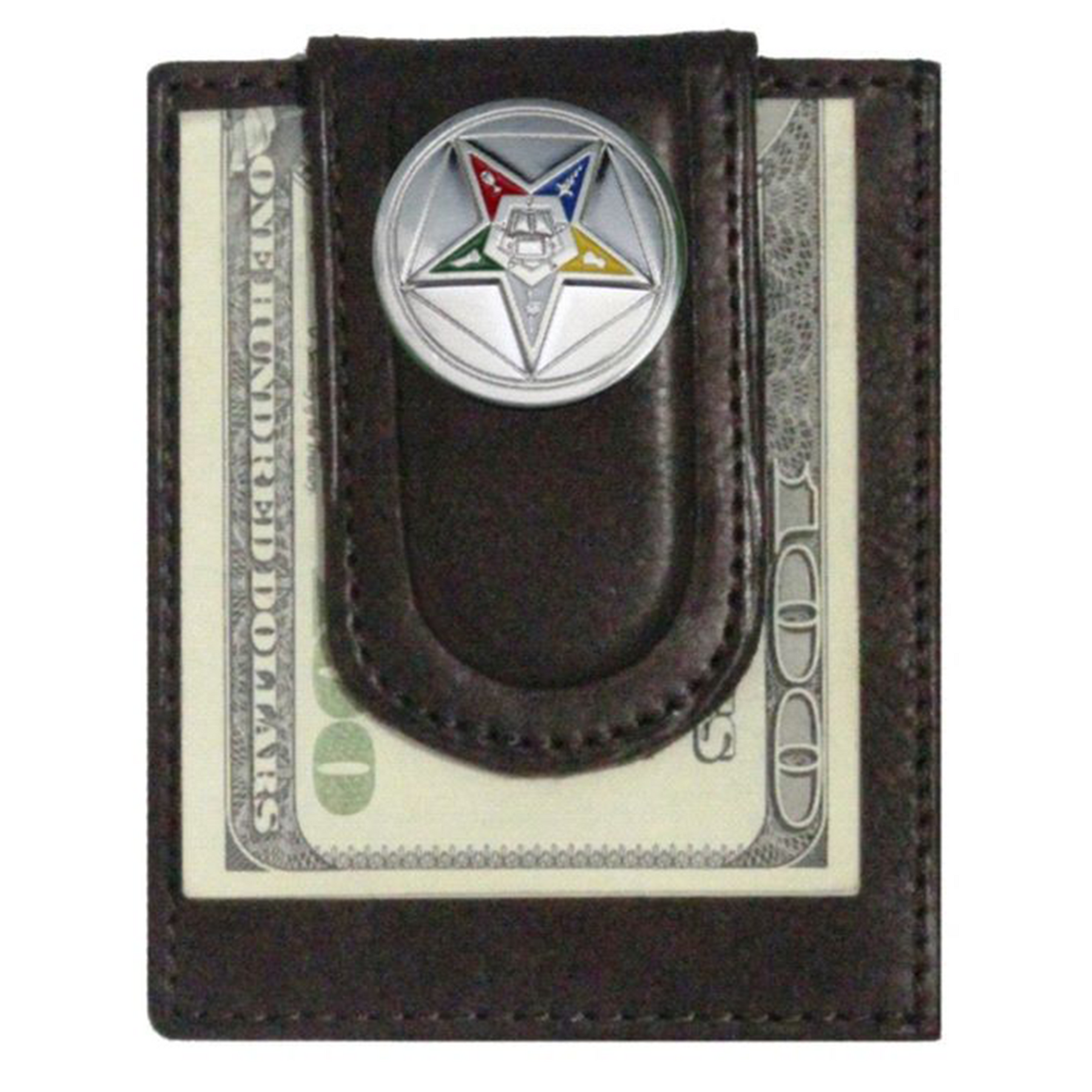 OES Wallet - Brown Leather With Money Clip - Bricks Masons