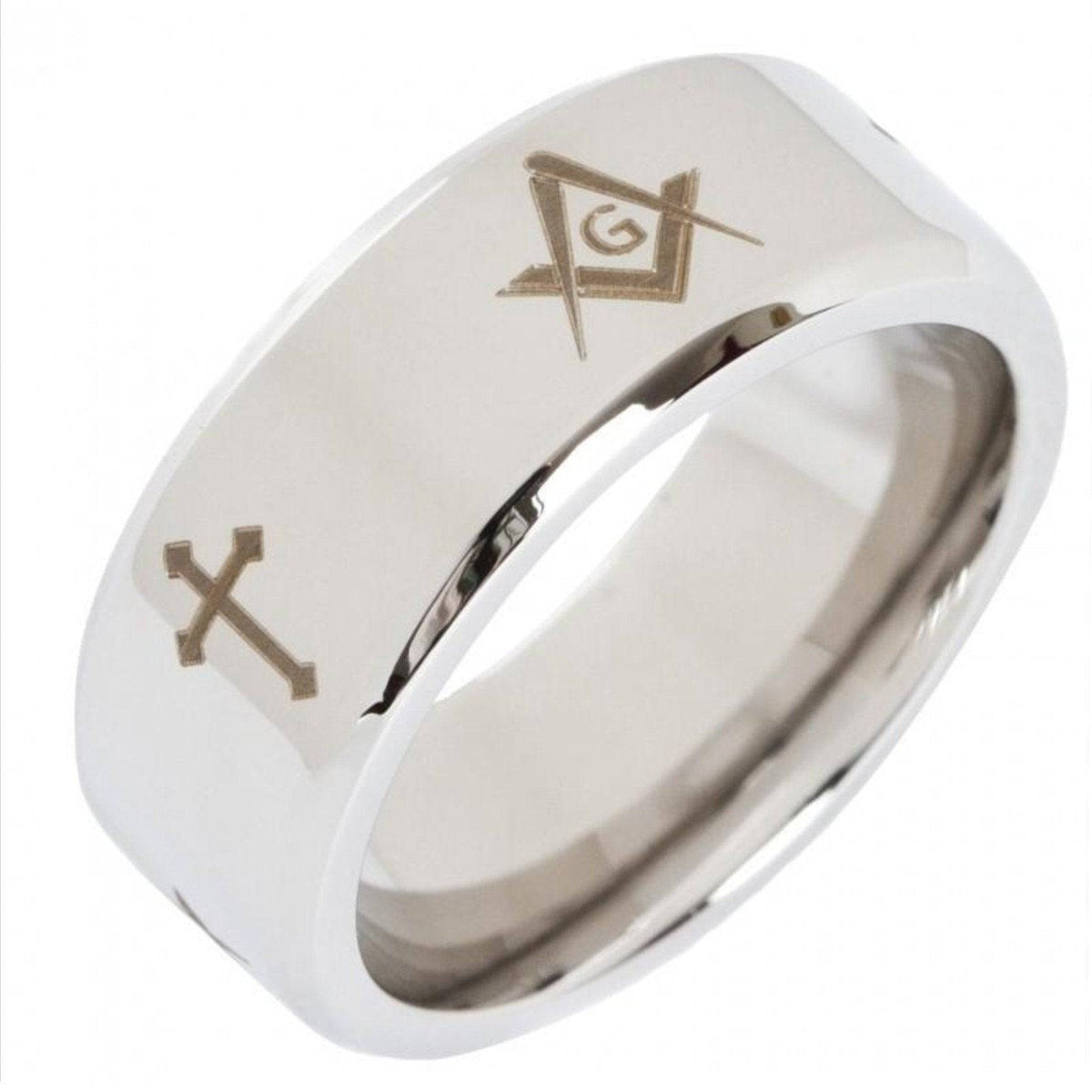 Master Mason Blue Lodge Ring - Beveled Silver Cross - Bricks Masons
