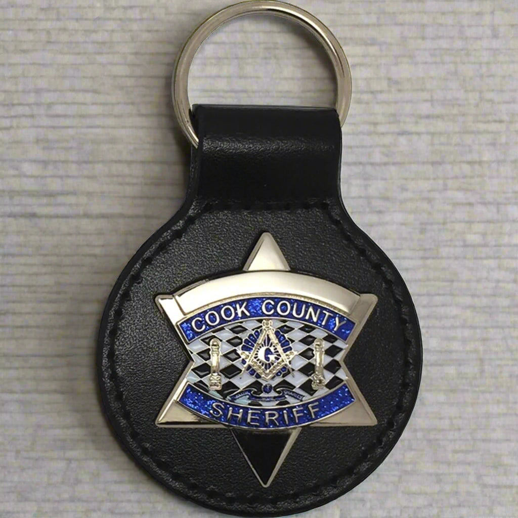 Master Mason Blue Lodge Keychain - Black Leather Cook County Sheriff - Bricks Masons