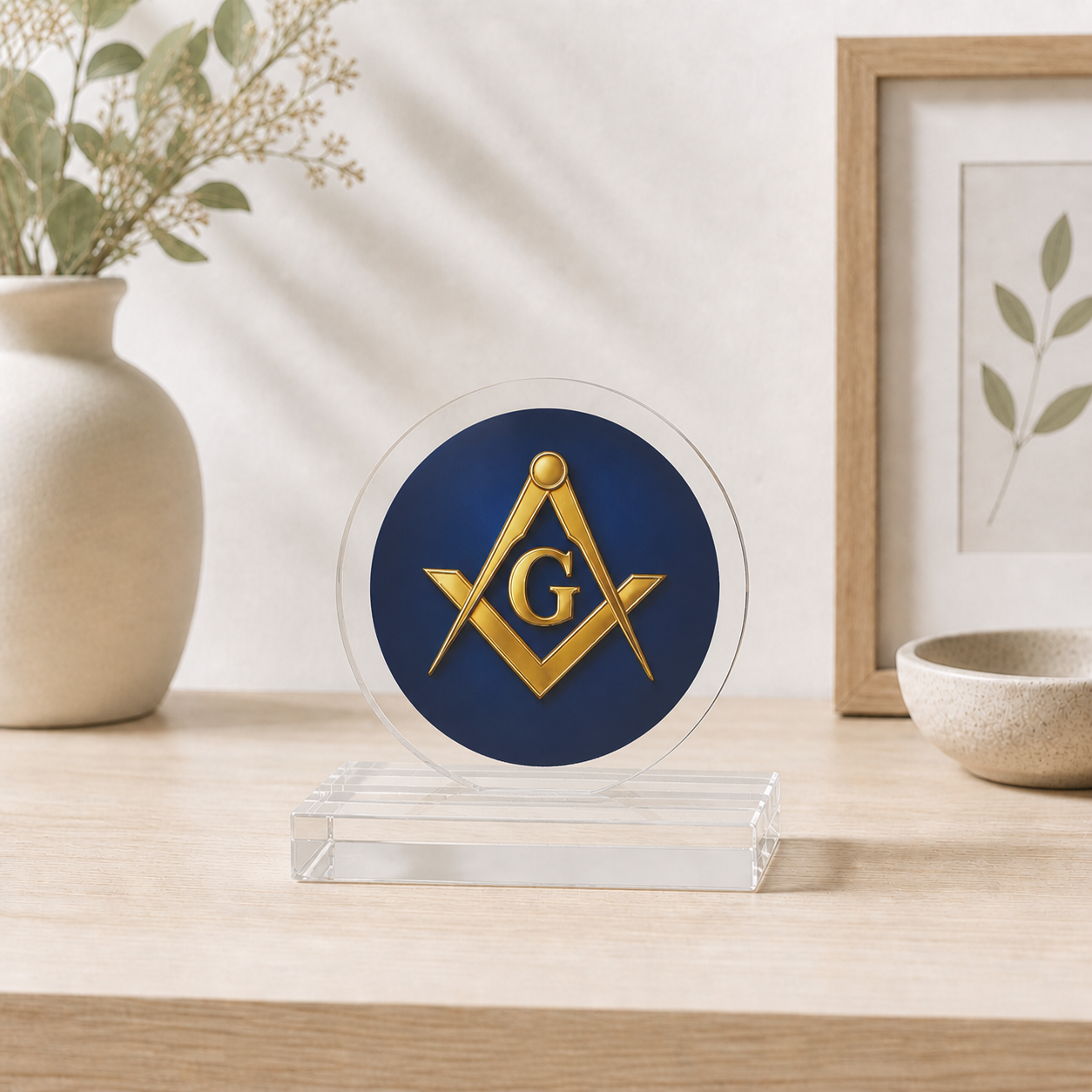 Master Mason Blue Lodge Plaque - Blue with Gold Square & Compass G Emblem - Bricks Masons