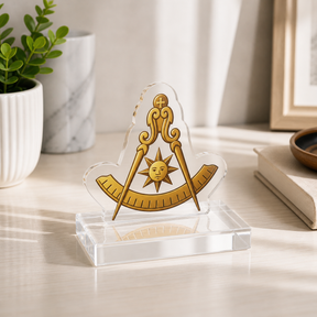 Past Master Blue Lodge Plaque - Golden Square & Quadrant Sun Emblem - Bricks Masons