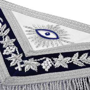 Past Master Blue Lodge California Regulation Apron - Gold Bullion Emblem With Silver Braid Fringe