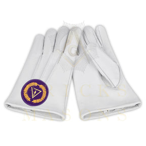 Grand Council Gloves - White Leather With Purple Patch - Bricks Masons