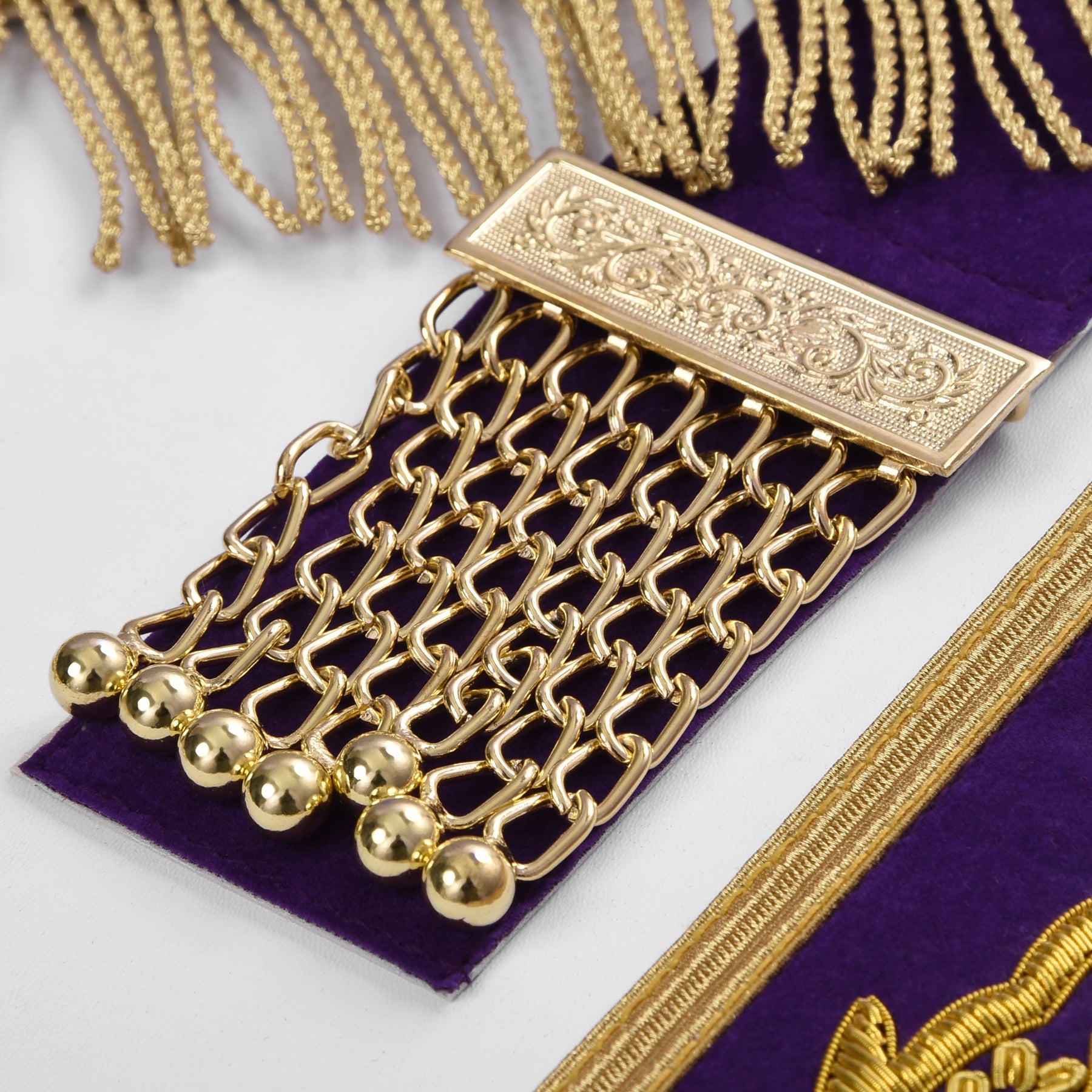 Grand Master Blue Lodge Apron - Purple Velvet Gold Bullion With Golden Braid Fringe