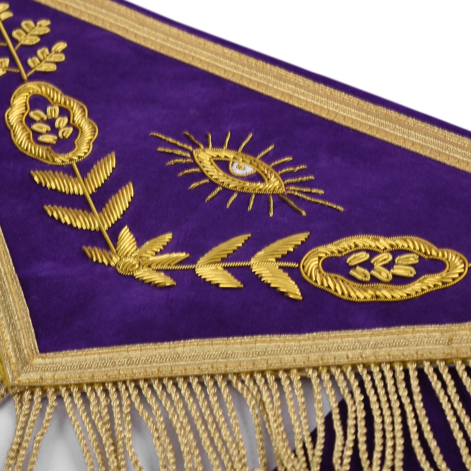 Grand Master Blue Lodge Apron - Purple Velvet Gold Bullion With Golden Braid Fringe