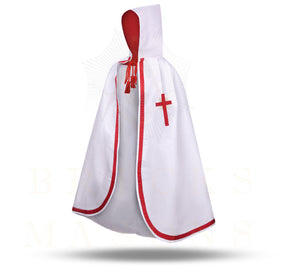 Knights Templar Mantle - White With Red Ribbon & Cross - Bricks Masons