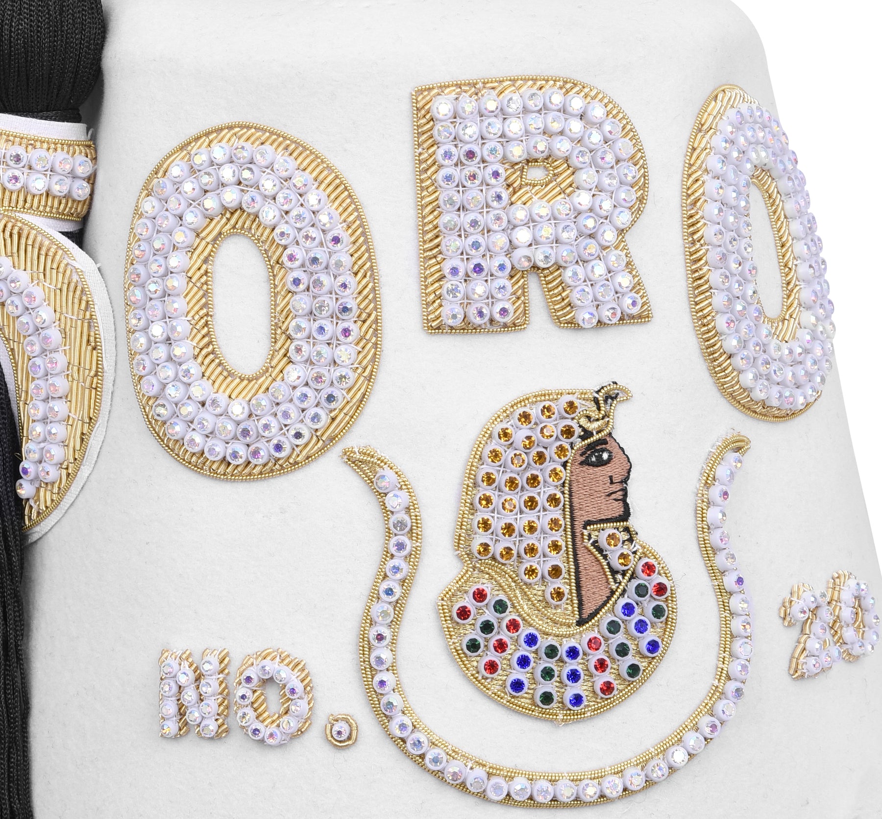 DOI Fez Hat - Pure White & Gold With Rhinestones (3 Rows as pictured) - Bricks Masons