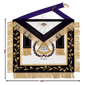 Past District Deputy Grand Master Blue Lodge Apron - Purple Velvet Golden Bullion With Wreath & Fringe - Bricks Masons