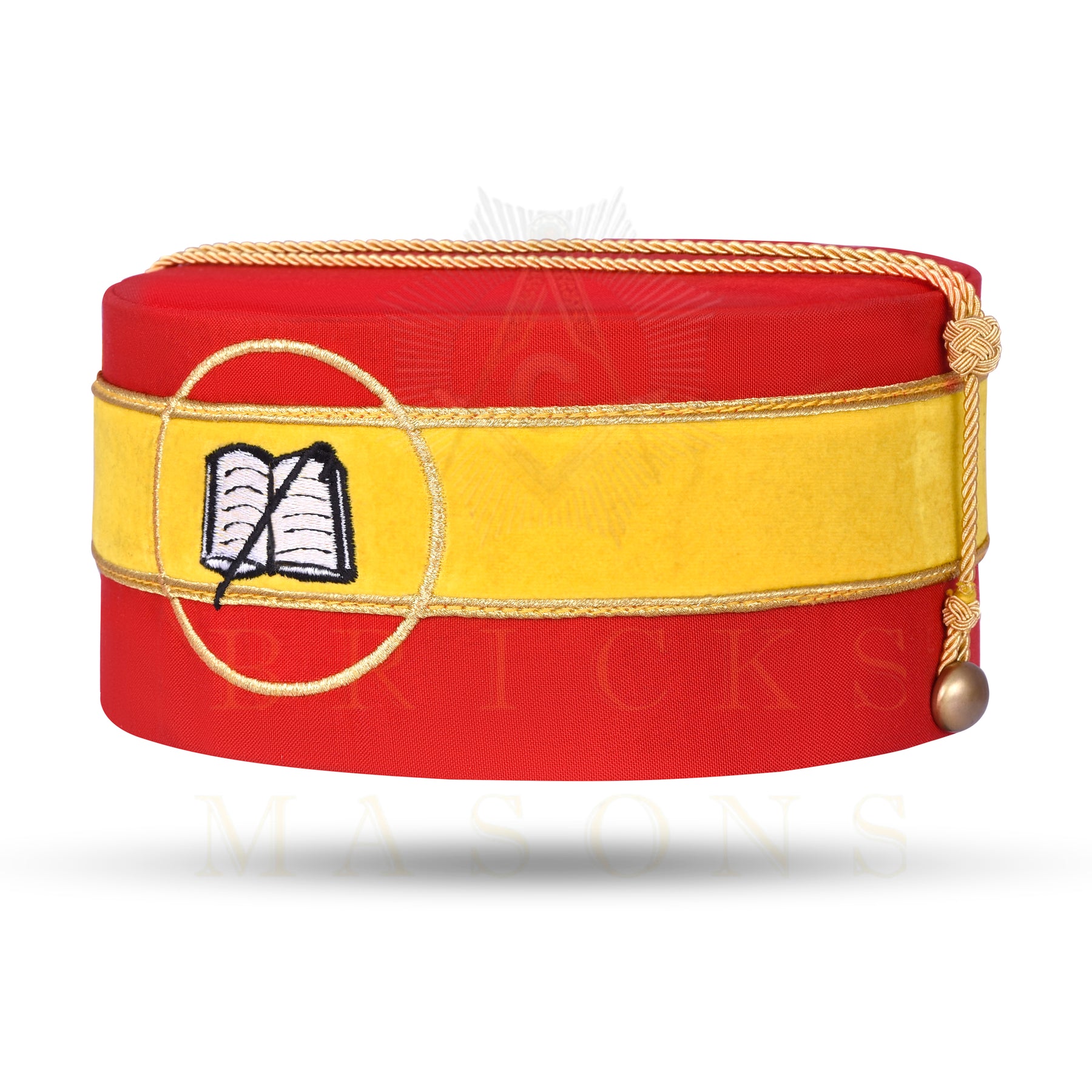 Chaplain Royal Arch Chapter Officer Crown Cap -  Yellow Velvet Band Hand Embroidery - Bricks Masons