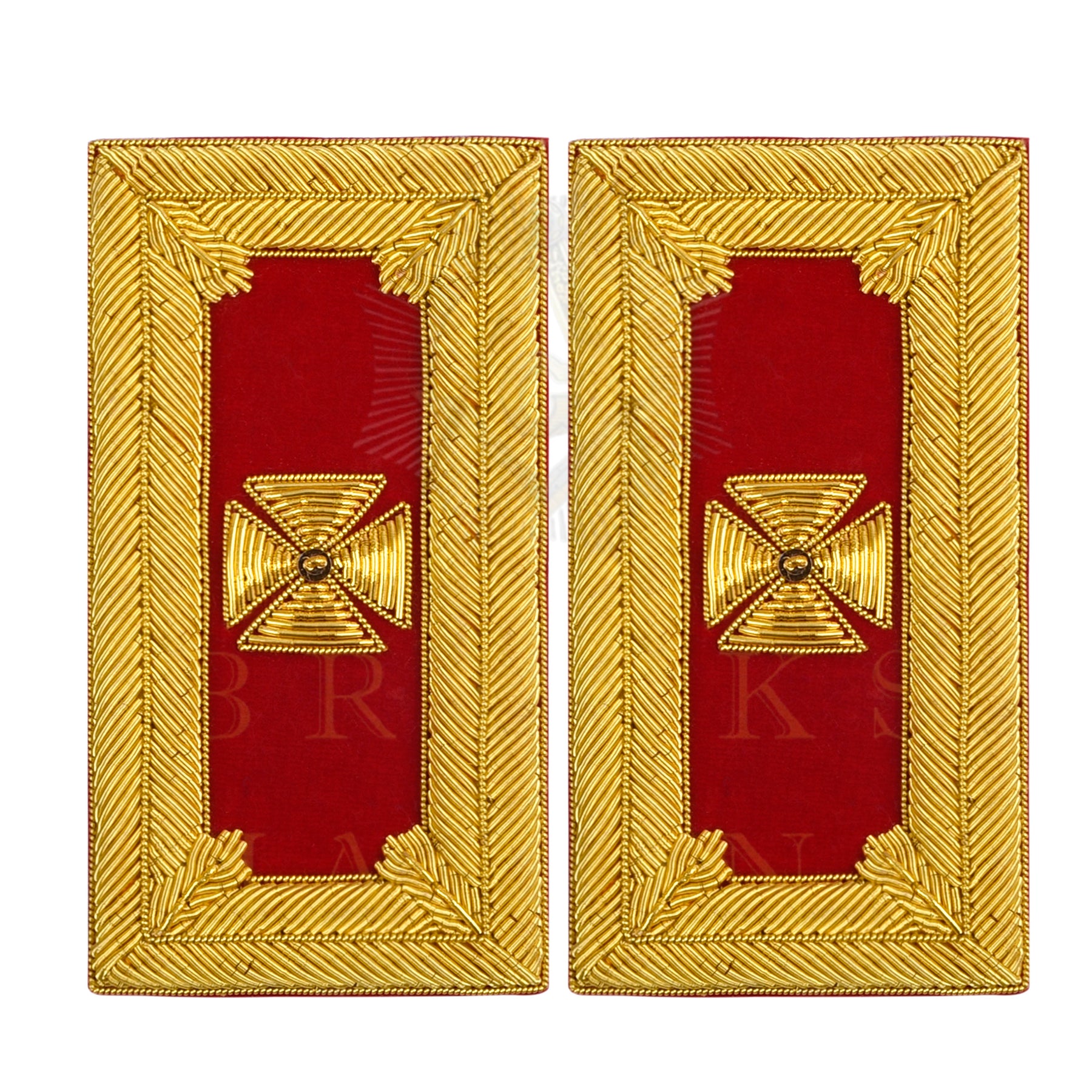 Past Grand Commander Knights Templar Frock Coat Shoulder Board - Gold Bullion Embroidery - Bricks Masons