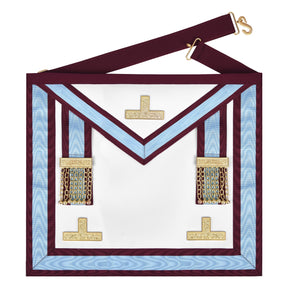 Worshipful Master Emulation Rite Apron - Turquoise & Maroon Moire with Gold Triple Taus - Bricks Masons