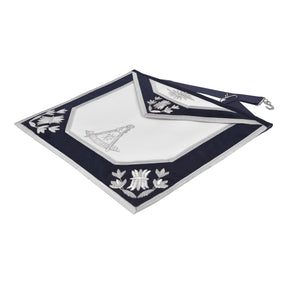Past Master Blue Lodge Apron - Navy Velvet Borders & Silver Bullion Hand Embroidery - Bricks Masons
