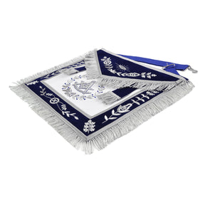 Past Master Blue Lodge California Regulation Apron - Royal Blue Velvet Silver Bullion With Wreath & Fringe