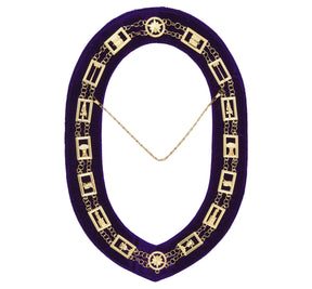 OES Chain Collar - Gold Plated with Rhinestones on Purple Velvet - Bricks Masons
