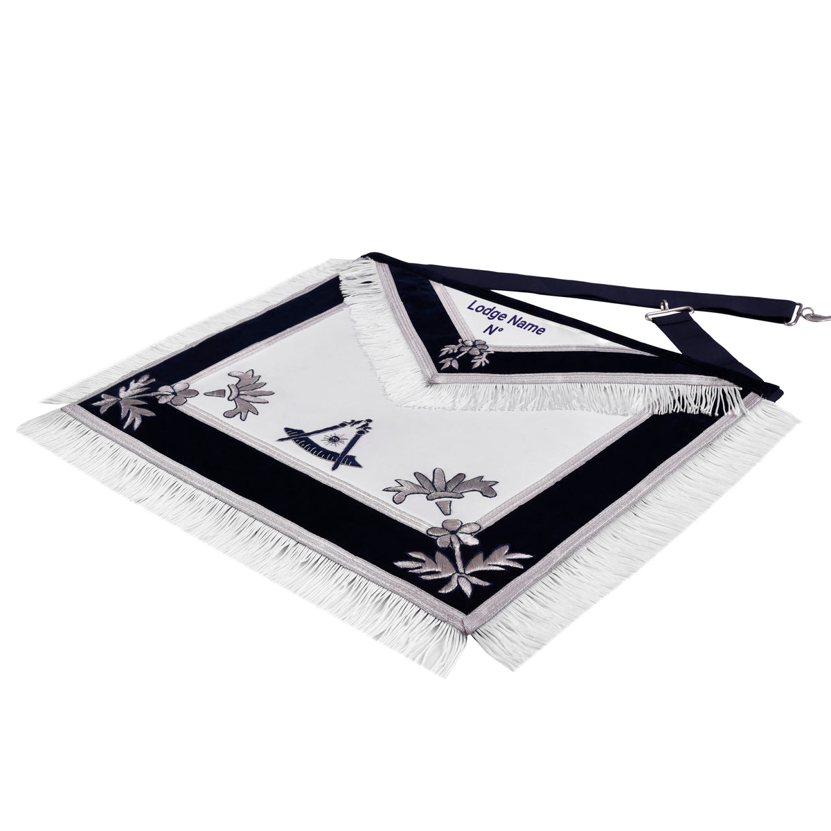 Past Master Blue Lodge Apron - Navy Velvet With Silver Braid & Fringe - Bricks Masons