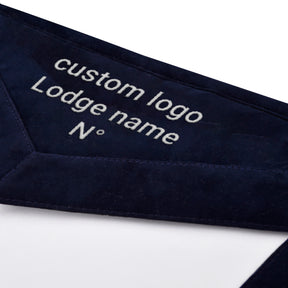 Historian Blue Lodge Officer Apron - Navy Velvet With Silver Embroidery Thread