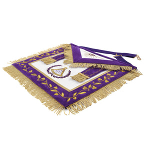 Grand Master Blue Lodge Apron - Purple Velvet Gold Bullion With Golden Braid Fringe