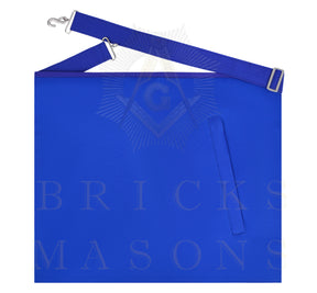 Sentinel Blue Lodge Officer Apron - Blue Ribbon With Machine Embroidery Customizable Flap - Bricks Masons