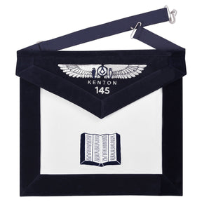 Chaplain Officer Apron - Kenton Lodge Navy Velvet With Silver Embroidery Thread