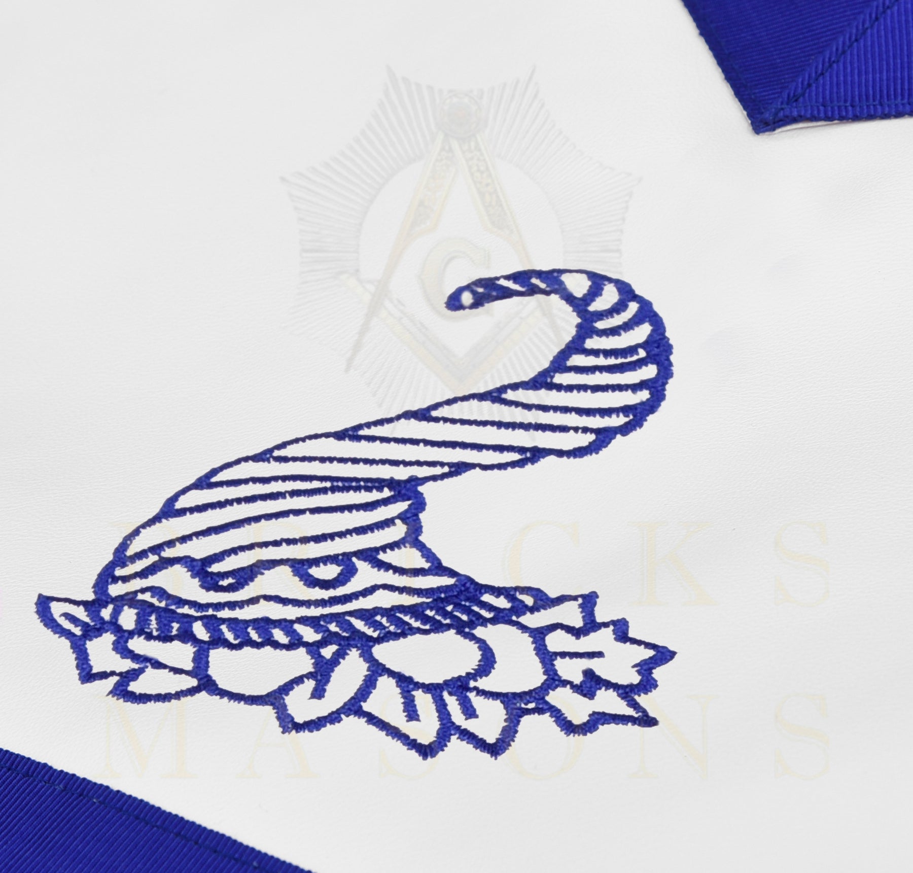 Senior Steward Blue Lodge Officer Apron -Blue Ribbon With Machine Embroidery Customizable Flap - Bricks Masons