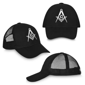 Master Mason Blue Lodge Baseball Cap - Black With White Embroidered Emblem