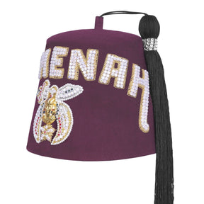 Chapeau Shriners Fez - Lettres strass en laine bordeaux