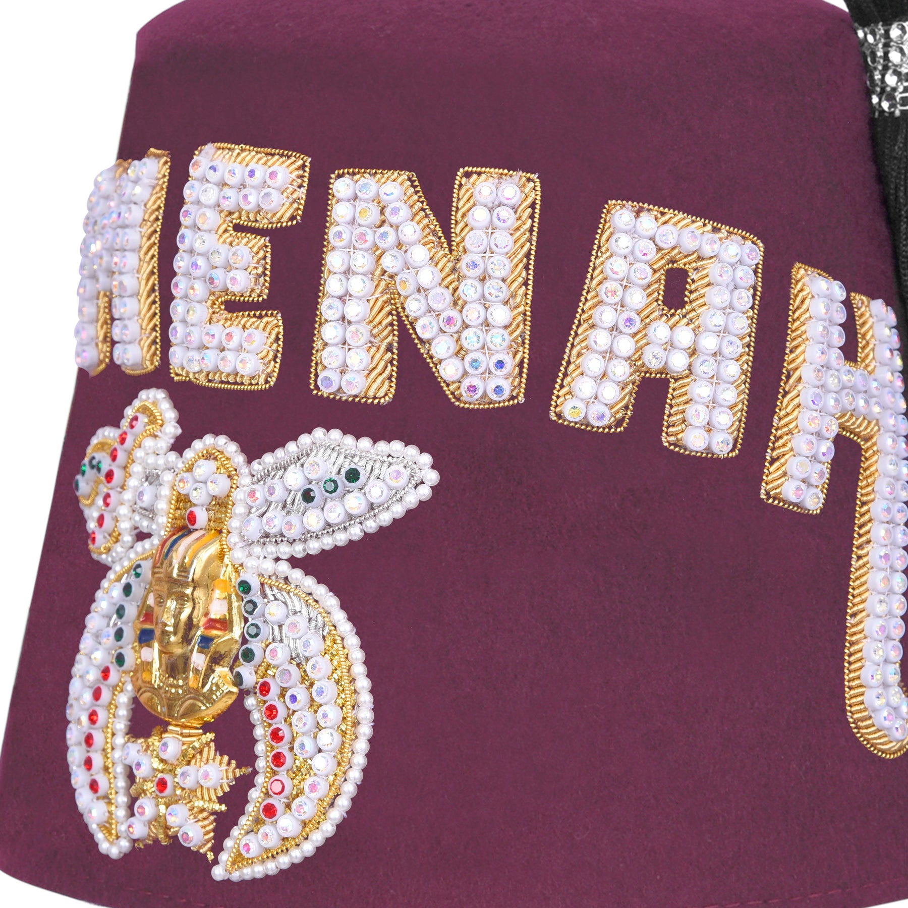 Chapeau Shriners Fez - Lettres strass en laine bordeaux