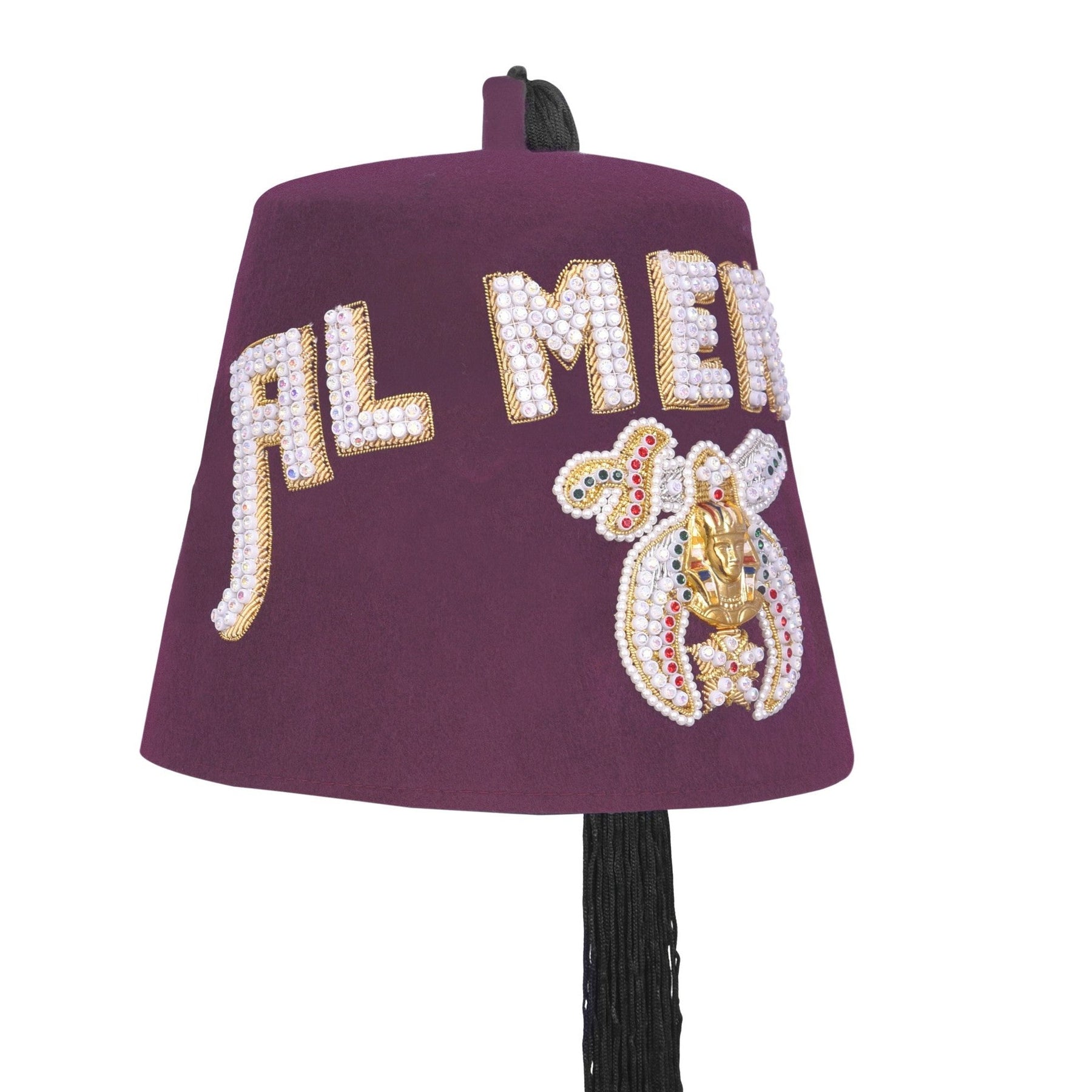 Chapeau Shriners Fez - Lettres strass en laine bordeaux