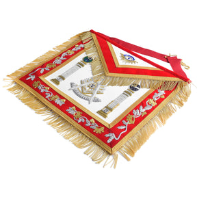 Past Master Blue Lodge California Regulation Apron - Red & Gold Hand Embroidery Bullion With Pillars - Bricks Masons