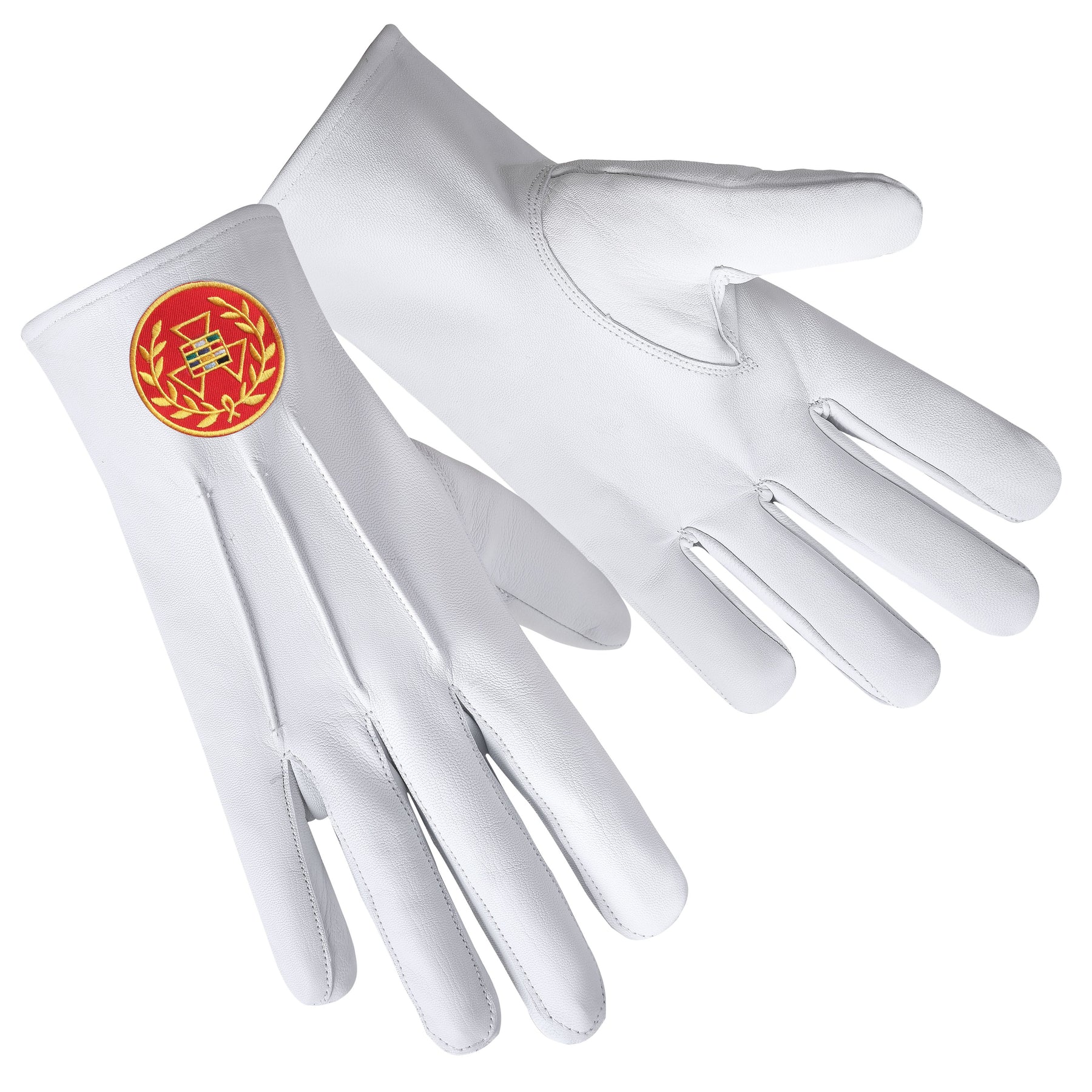 Past Grand High Priest Royal Arch Chapter Glove - Leather With Red Patch & Wreath - Bricks Masons
