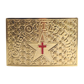 Knights Templar Commandery Belt Buckle - Gold Plated With Red Cross - Bricks Masons